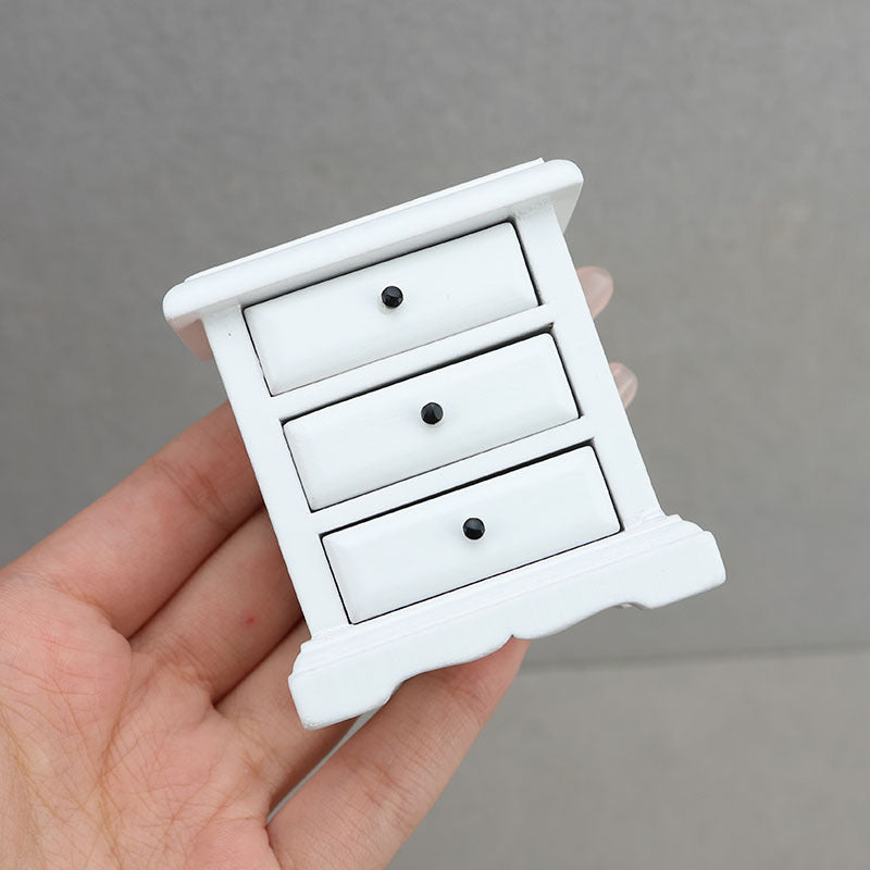 1:12 Mini Dollhouse Furniture – White Bedside Table for Miniature Scenes
