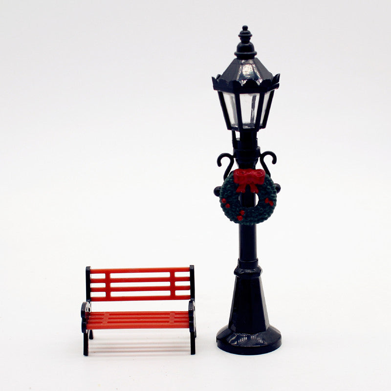 Mini Dollhouse Lawn Lamp & Park Bench – Garden Yard Decoration & Landscaping Ornament