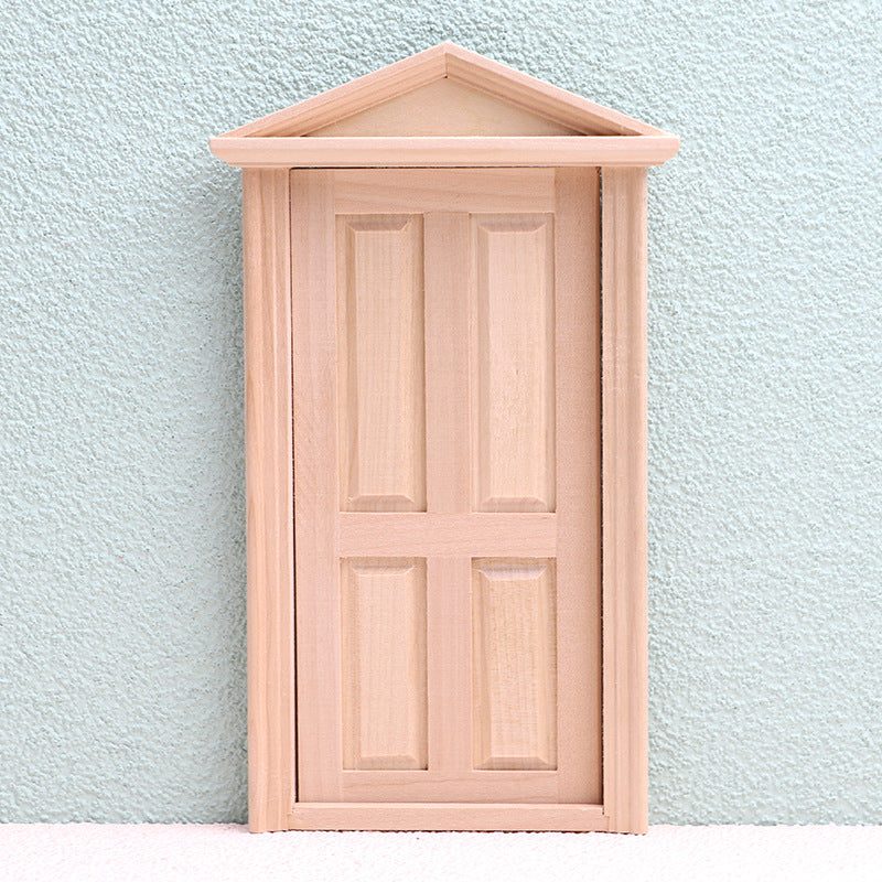 Dollhouse Miniature Furniture – Wooden Christmas Decor with Pointed Top Door Model