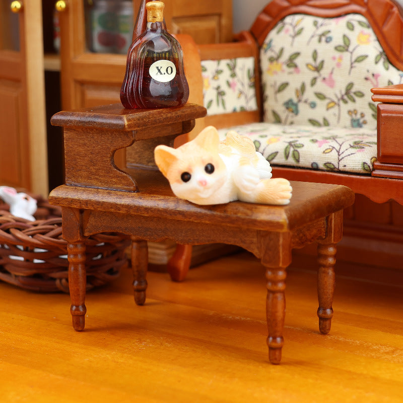 1:12 Mini Dollhouse Furniture – Brown Double-Layer Coffee Table for Living Room Miniature Scenes