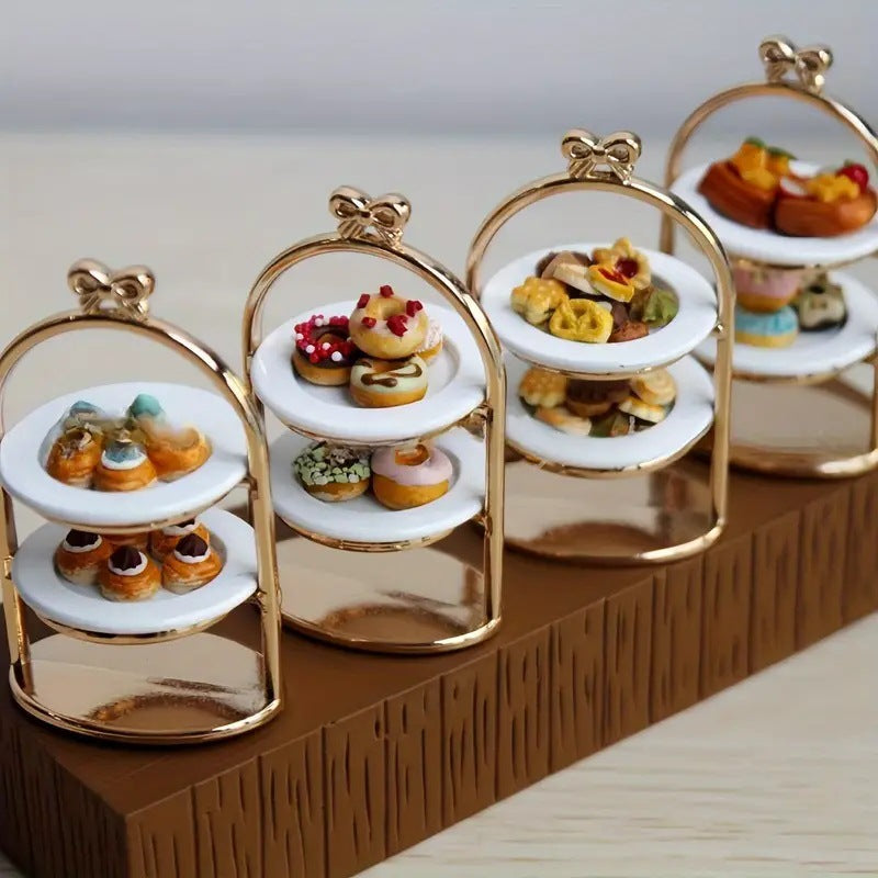 1:12 Dollhouse Metal Cake Stand & Plates