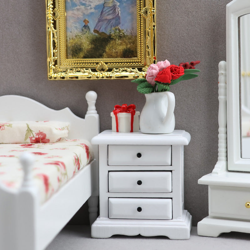 1:12 Mini Dollhouse Furniture – White Bedside Table for Miniature Scenes