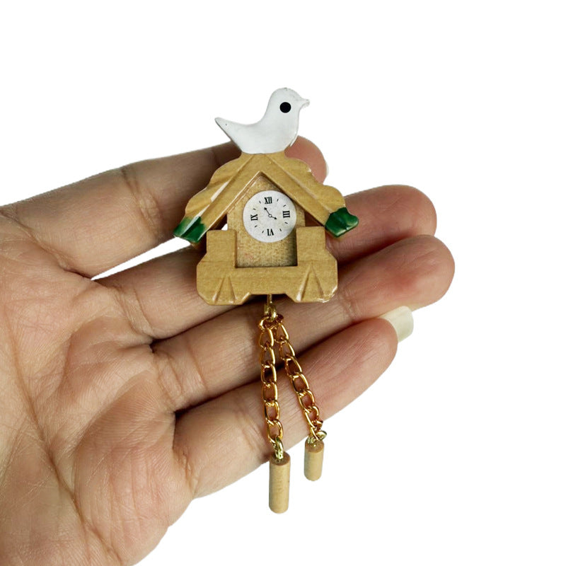 1:12 Doll house diy Xiao Wu mini simulation of every toy bird wooden wall clock miniature clock model