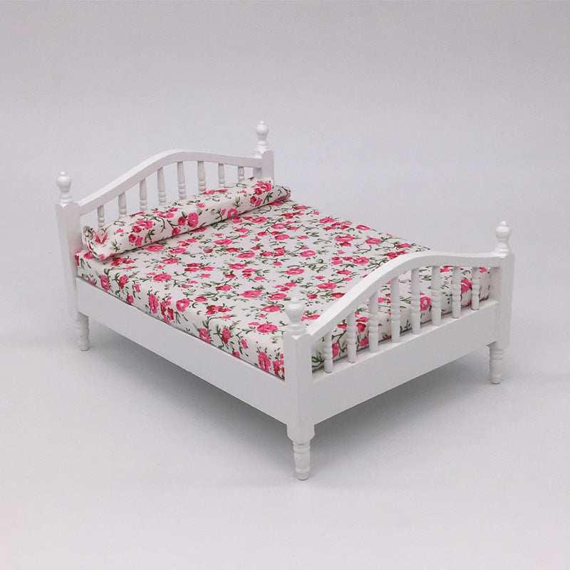 【Dollhouse Miniature Furniture】Pure White / Floral Pattern Bedroom Bed (Single Piece)