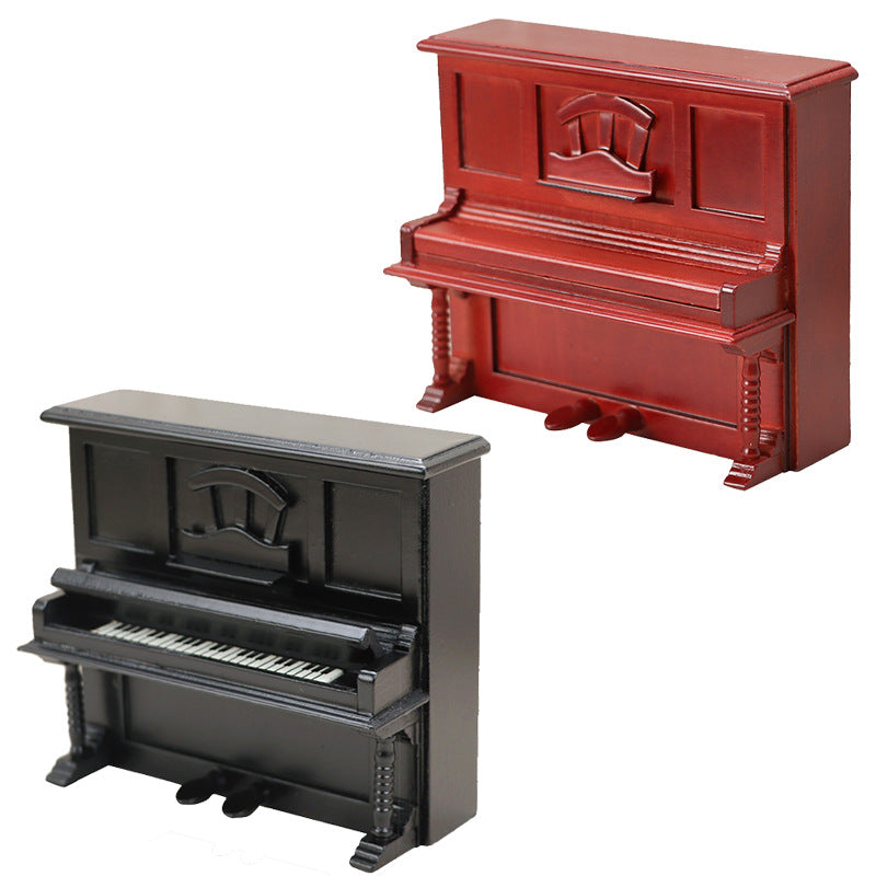 1:12 Dollhouse Miniature Furniture Model – Black & Red Mahogany Upright Piano