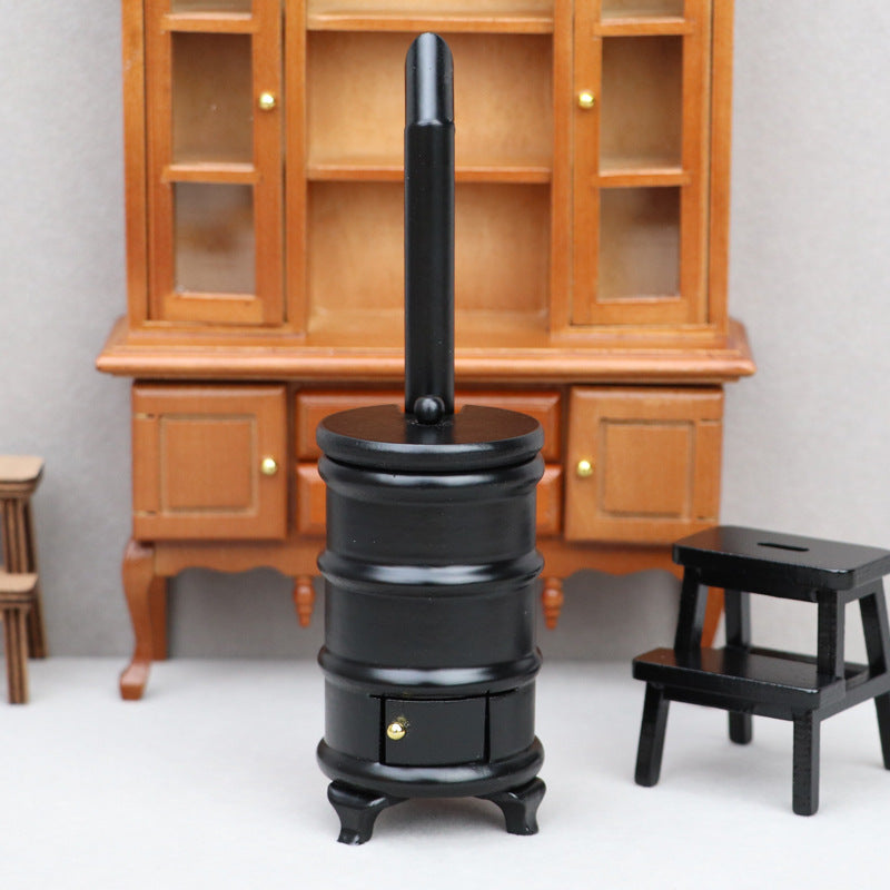 1:12 Dollhouse Miniature Furniture – Wooden Black Vintage Stove Model for Miniature Scene