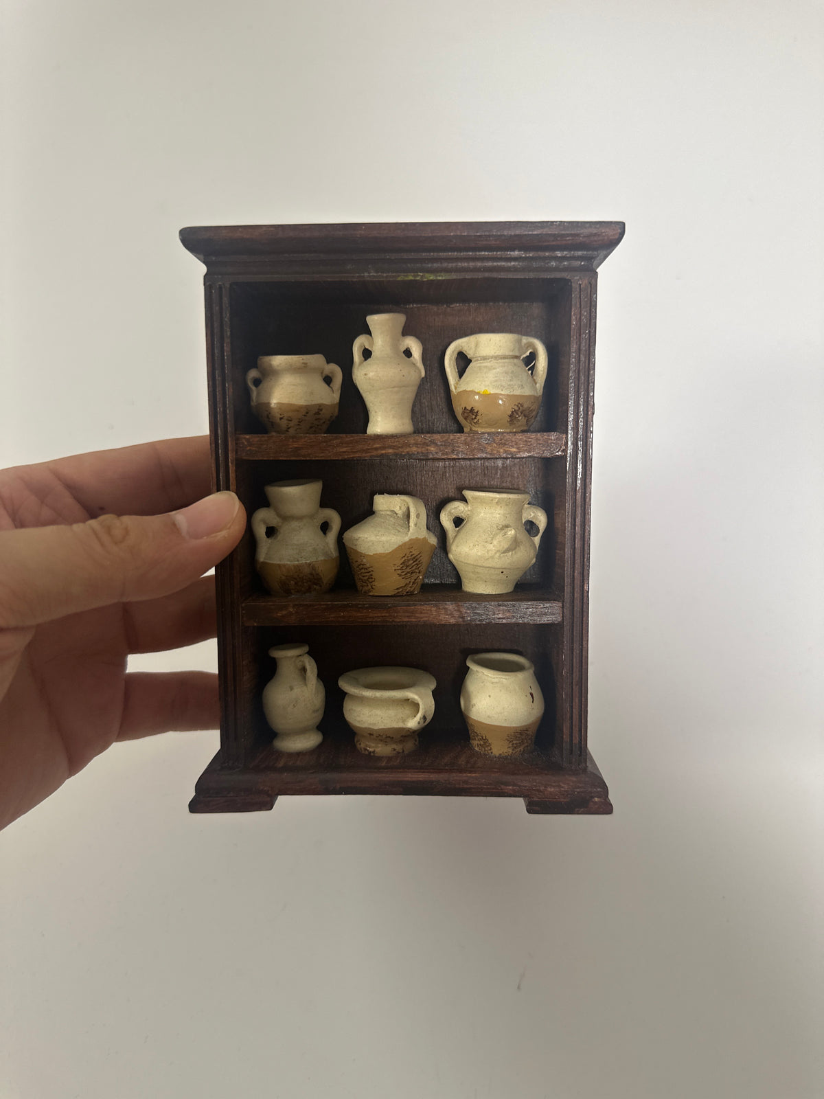 Lily minis-dollhouse miniature Wooden cabinet, clay jar shelf