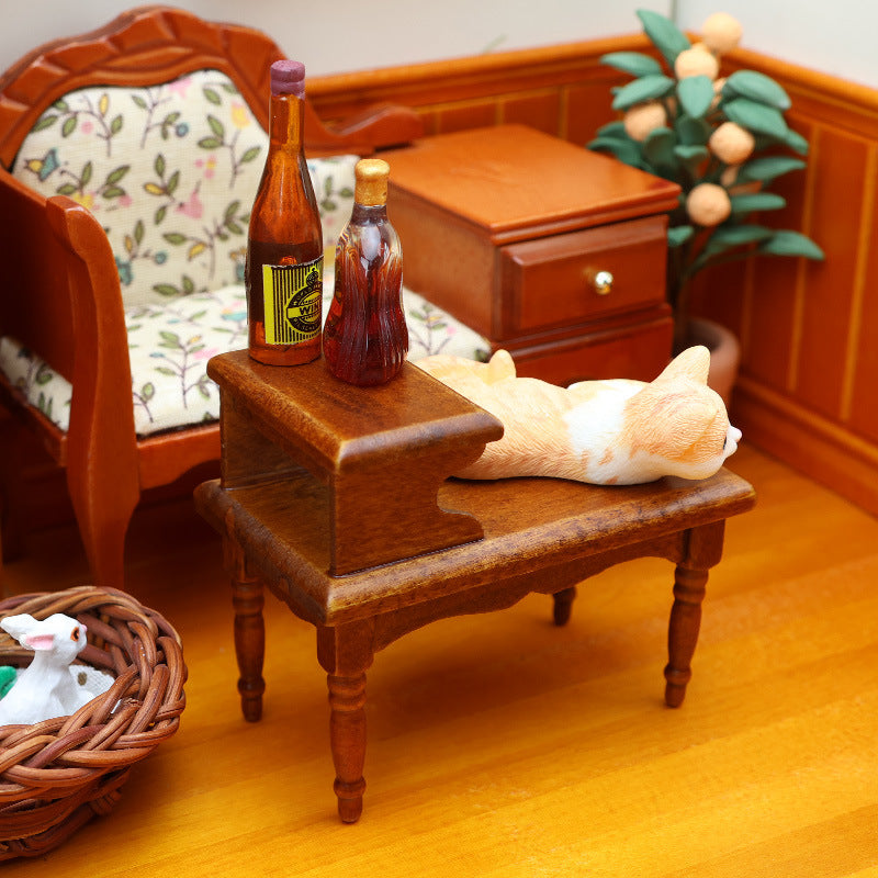 1:12 Mini Dollhouse Furniture – Brown Double-Layer Coffee Table for Living Room Miniature Scenes