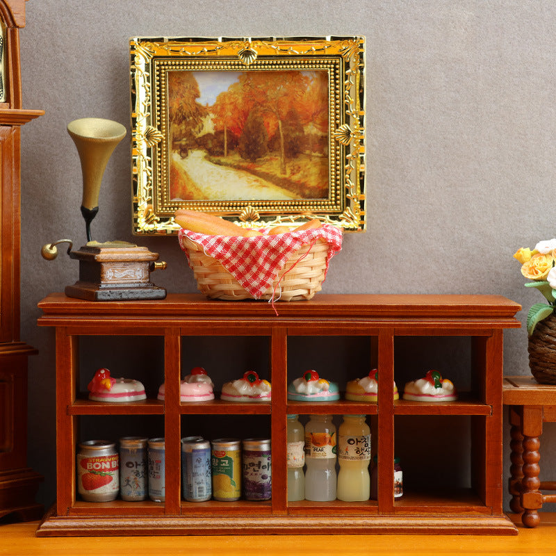 1:12 Mini Dollhouse Furniture – Bakery Display Cabinet with Grid Storage for Miniature Shop Scenes