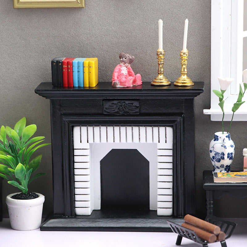 1:12 Mini Dollhouse Furniture – Realistic Wooden Fireplace for OB11 Miniature Scene Model