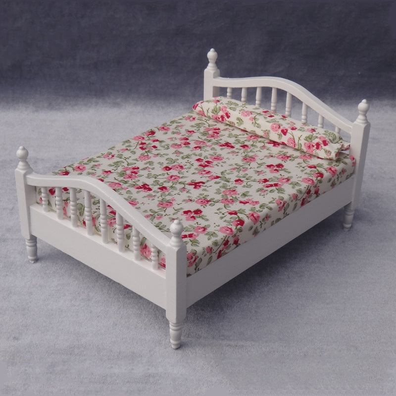 【Dollhouse Miniature Furniture】Pure White / Floral Pattern Bedroom Bed (Single Piece)