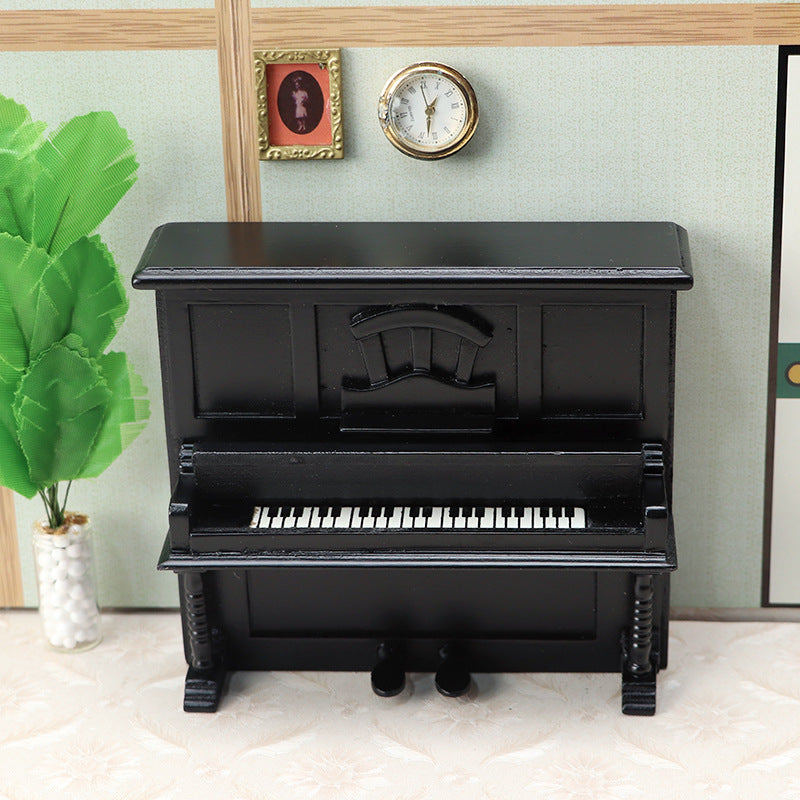 1:12 Dollhouse Miniature Furniture Model – Black & Red Mahogany Upright Piano