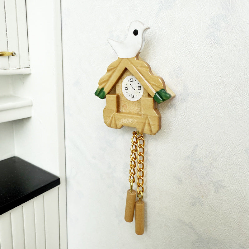 1:12 Doll house diy Xiao Wu mini simulation of every toy bird wooden wall clock miniature clock model
