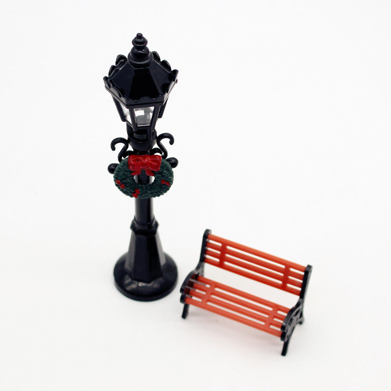 Mini Dollhouse Lawn Lamp & Park Bench – Garden Yard Decoration & Landscaping Ornament