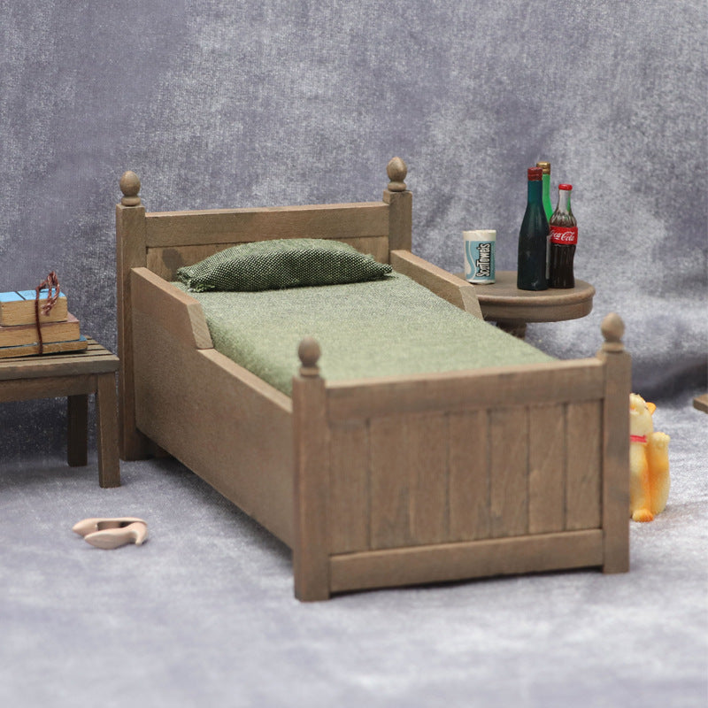 1:12 Scale Dollhouse Miniature Furniture Bedroom Scene Antique-Style Bed with Drawers
