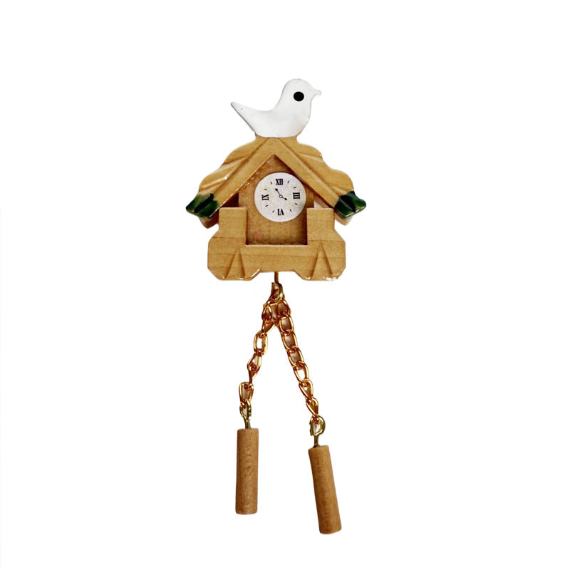 1:12 Doll house diy Xiao Wu mini simulation of every toy bird wooden wall clock miniature clock model
