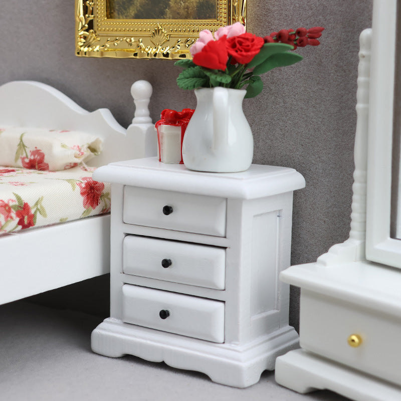 1:12 Mini Dollhouse Furniture – White Bedside Table for Miniature Scenes