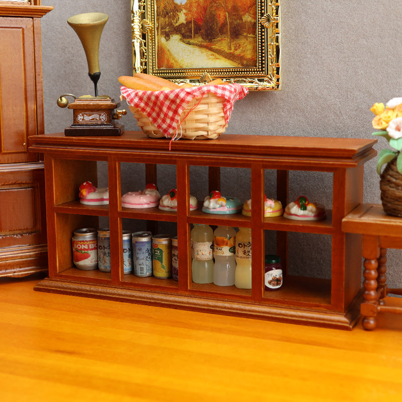 1:12 Mini Dollhouse Furniture – Bakery Display Cabinet with Grid Storage for Miniature Shop Scenes