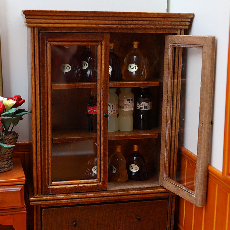 1:12 Mini Dollhouse Furniture – Vintage Brown Storage Cabinet for Living Room Scenes