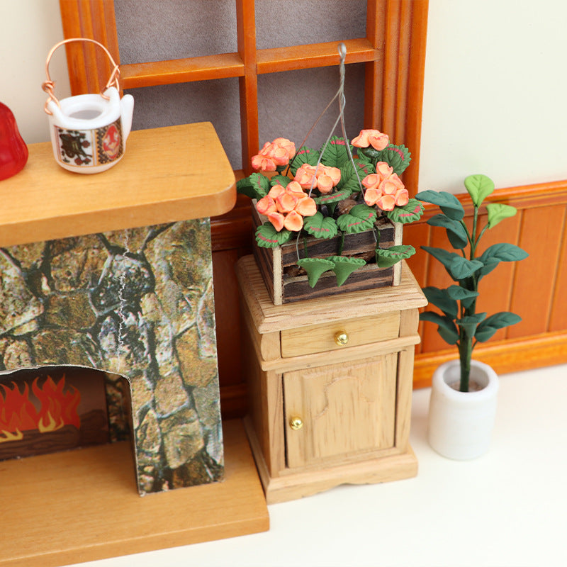 1:12 Dollhouse Miniature Food Scene Decoration – Miniature Simulated Flower Hanging Basket with Hydrangea Plant