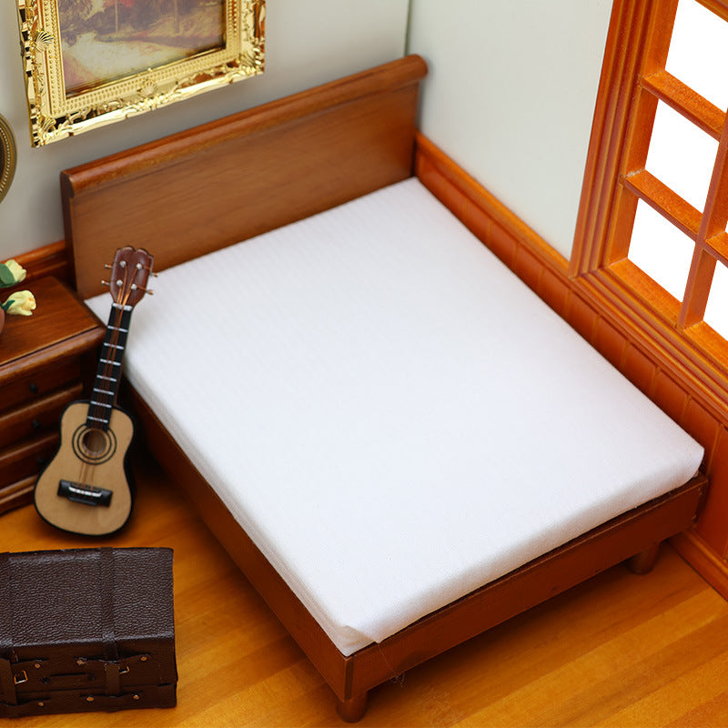1:12 Mini Dollhouse Furniture – Modern Minimalist Wooden Double Bed for Bedroom Miniature Scenes