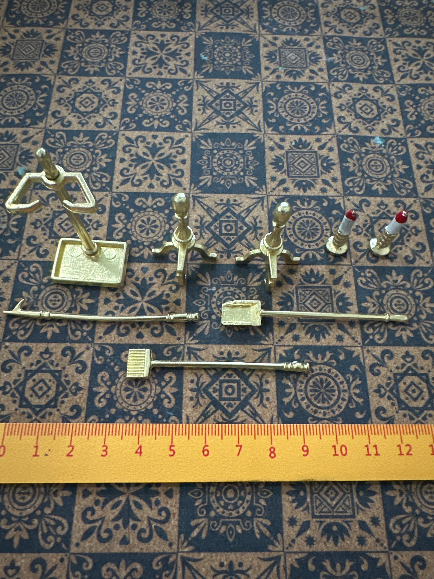 Lily minis-dollhouse miniature Metal fireplace accessories 8pcs