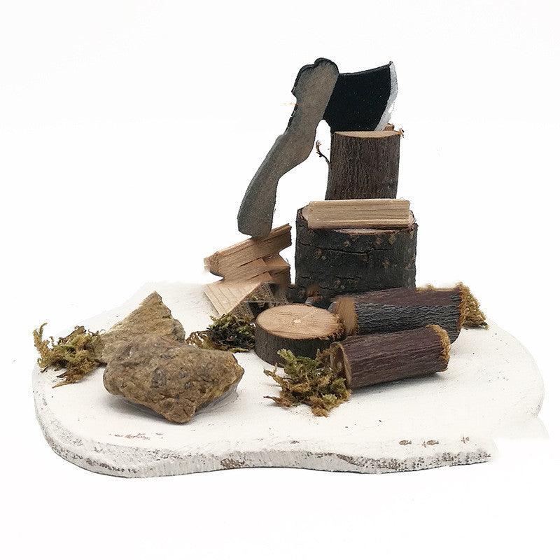 Miniature Garden Decoration Miniature Rustic Scene Simulated Wood Chopping Axe