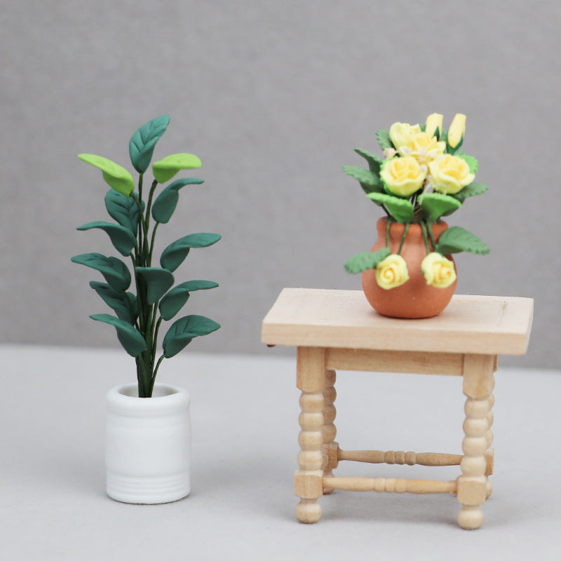 1:12 Dollhouse Miniature Plant Model – New White Pot Green Plant for Miniature Scene