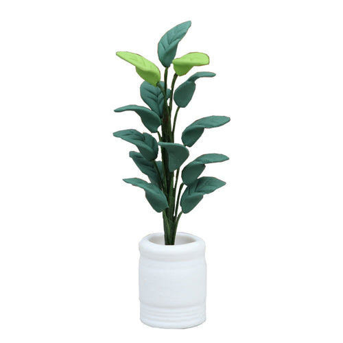 1:12 Dollhouse Miniature Plant Model – New White Pot Green Plant for Miniature Scene
