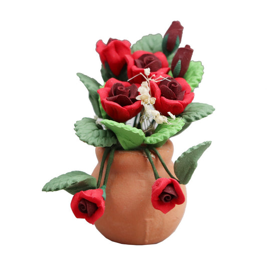 1:12 Dollhouse Miniature Furniture Micro Scene Flower Clay Rose Pot Decoration