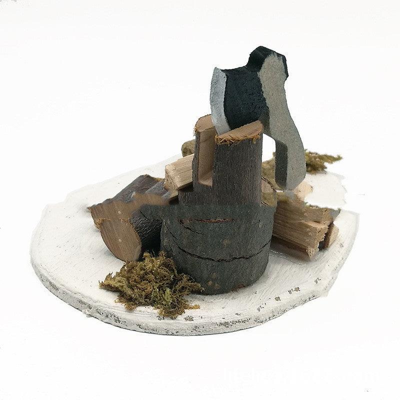 Miniature Garden Decoration Miniature Rustic Scene Simulated Wood Chopping Axe