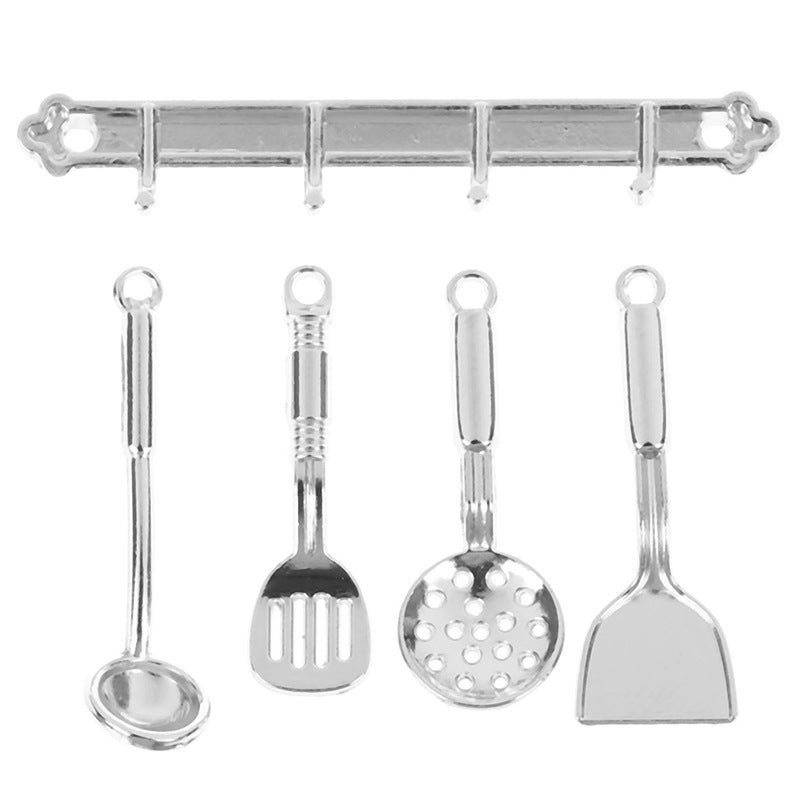 1:12 Dollhouse Metal Cooking Tools – Pan, Spatula, and Strainer