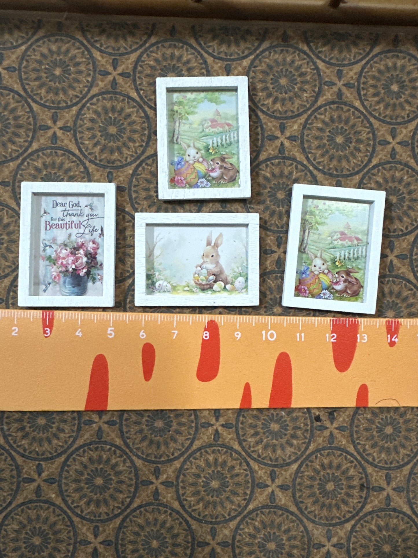 Lily minis-dollhouse miniature Wood oil painting 2pcs