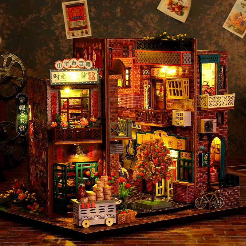 NEW Retro DIY Wooden Times Imprint Dollhouses Miniature Kits With Furniture LED Lights Home Desk Decoration Adult Handmade Gifts
