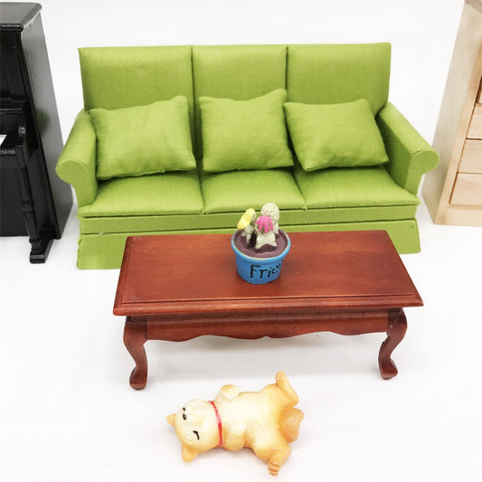 1:12 Miniature Dollhouse Three-Seater Sofa – Living Room Scene Decoration with Three Throw Pillows