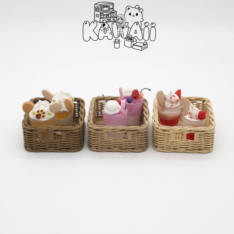 1Pc Dollhouse Miniature Simulation Woven Shopping Storage Basket Model For Doll House