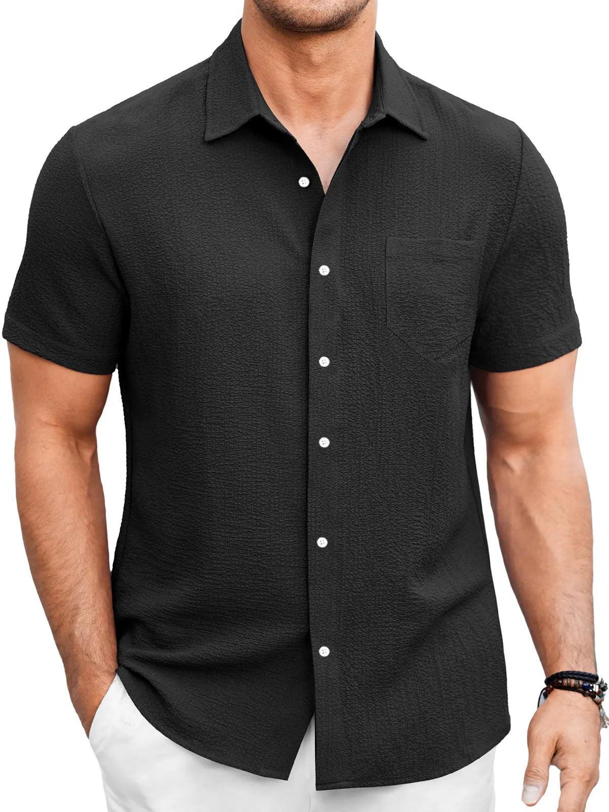 Men's Summer Solid Color Bubble Wrinkle Simple And Comfortable Daily Short Sleeve Shirt