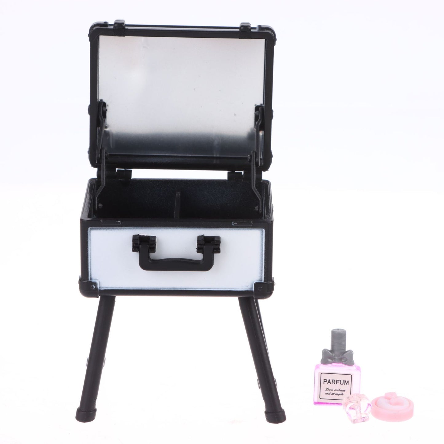 1:12 Dollhouse Makeup Set – Cosmetic Case, Lipstick, Perfume, Cushion Compact