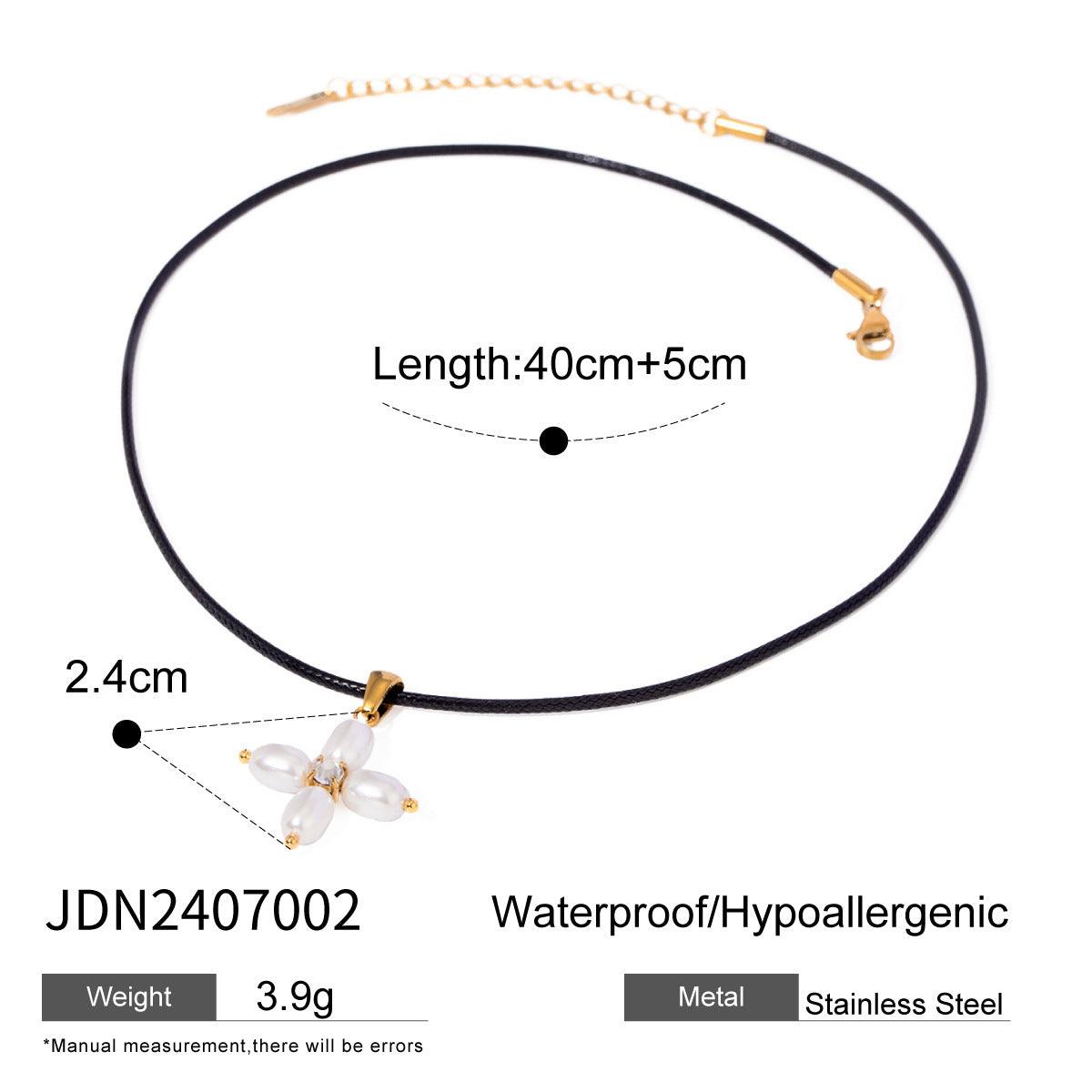 Stainless Steel Freshwater Pearl C- Shaped Hanging Cross Necklace