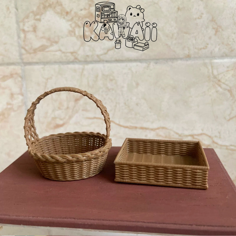 1:6 Scale Dollhouse Miniatures Tiny Storage Hand Basket Resin Kitchen Ornaments