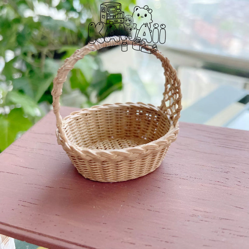 1:6 Scale Dollhouse Miniatures Tiny Storage Hand Basket Resin Kitchen Ornaments