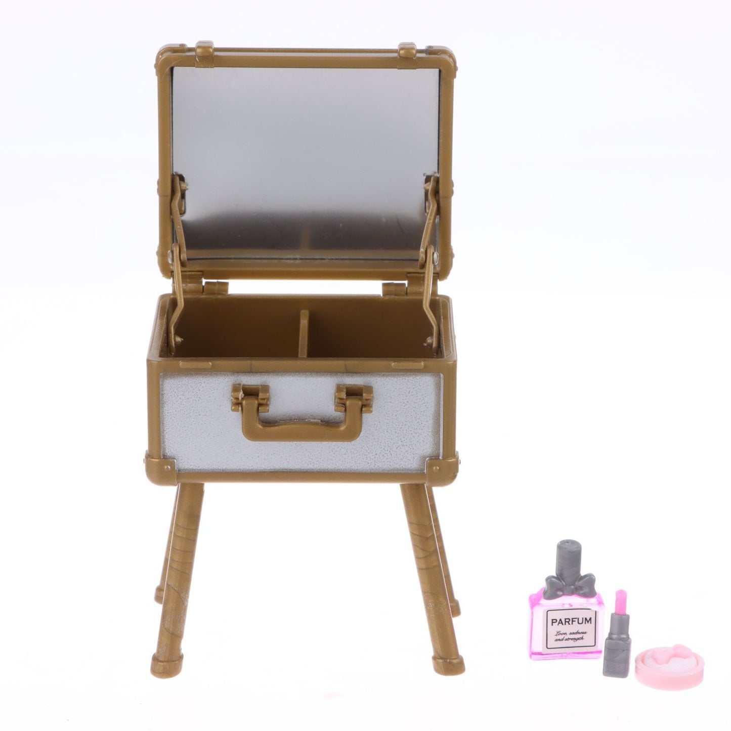 1:12 Dollhouse Makeup Set – Cosmetic Case, Lipstick, Perfume, Cushion Compact