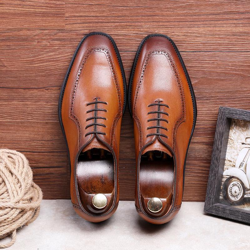 Retro Soft Sole Leather Square Toe Breathable Oxford Business Shoes