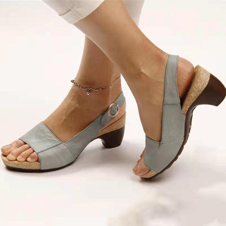 Peep Toe Beach Chunky Heel Buckle High Heel Women's Sandals