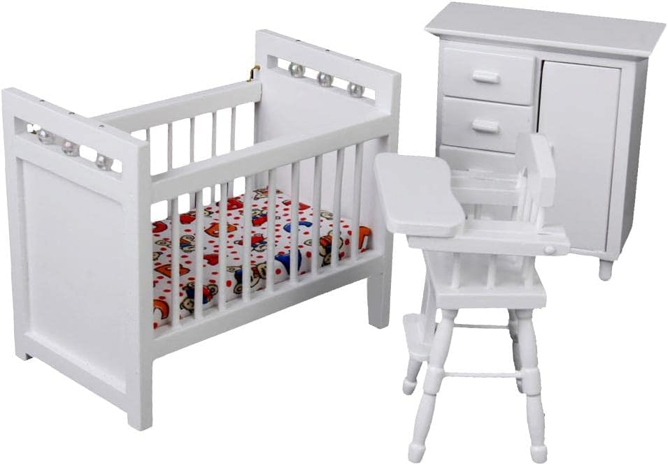 Doll Furniture Set for Baby Bedroom - White Model, Well-Made Dollhouse Set for DIY Playtime