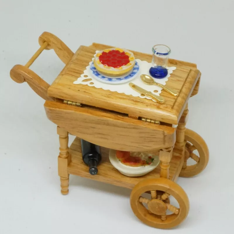 1/12 Dollhouse Miniature Meal Delivery Trolley Dining Room Wooden Furniture