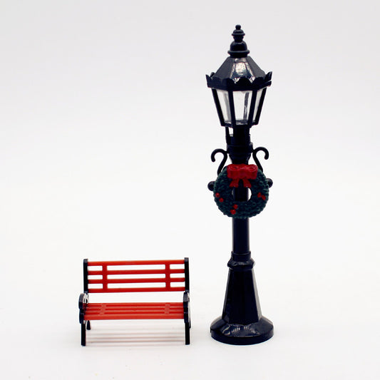 Mini Dollhouse Lawn Lamp & Park Bench – Garden Yard Decoration & Landscaping Ornament