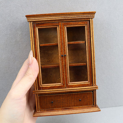 1:12 Mini Dollhouse Furniture – Vintage Brown Storage Cabinet for Living Room Scenes