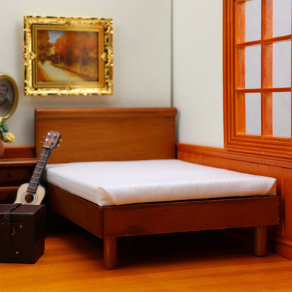 1:12 Mini Dollhouse Furniture – Modern Minimalist Wooden Double Bed for Bedroom Miniature Scenes