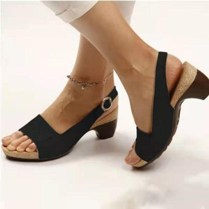 Peep Toe Beach Chunky Heel Buckle High Heel Women's Sandals